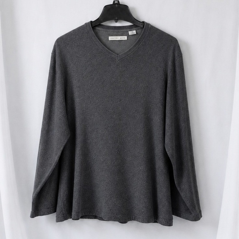 Geoffrey Beene Mens Pullover Large Gray Cotton V Neck‎ Long Sleeve Shirt